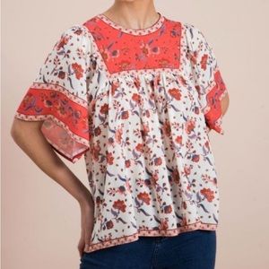 New Flying Tomato Floral Print Flutter Sleeve Top Large